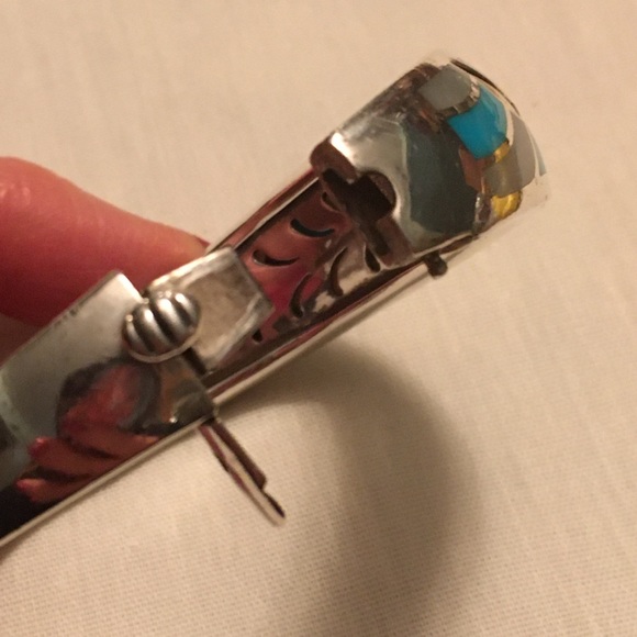 Asch Grossbardt Sterling 18K Gold Bangle Bracelet Turquoise & Mother of Pearl - Picture 7 of 10